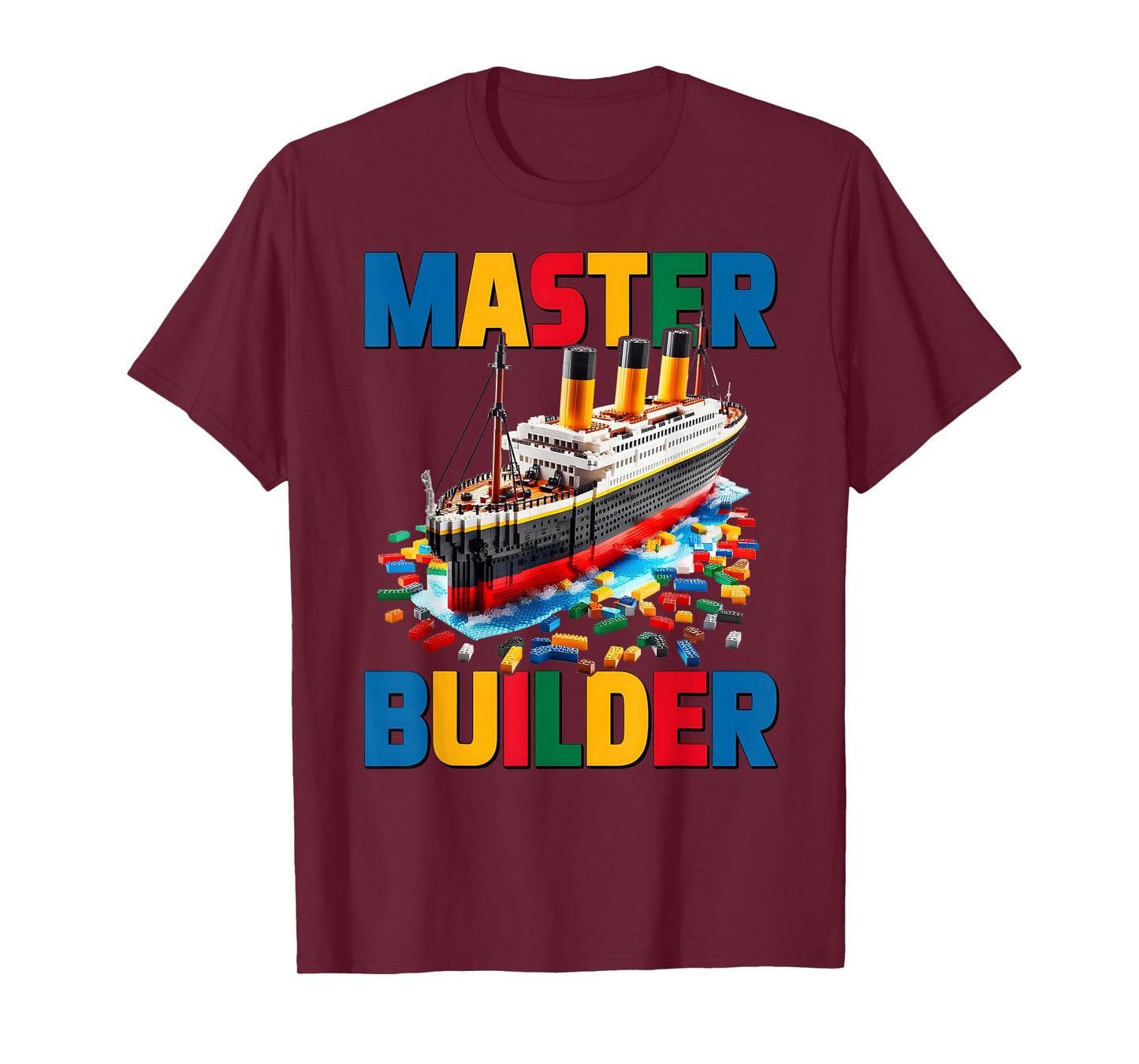 Master Builder Ship Kids Boys Toy Building Blocks Brick Fun T-Shirt
