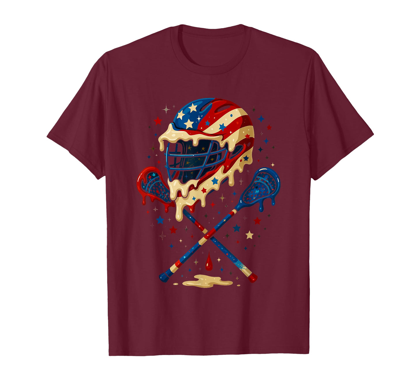 4th of July Lacrosse Drip Helmet Ice Cream Sticks USA Flag T-Shirt