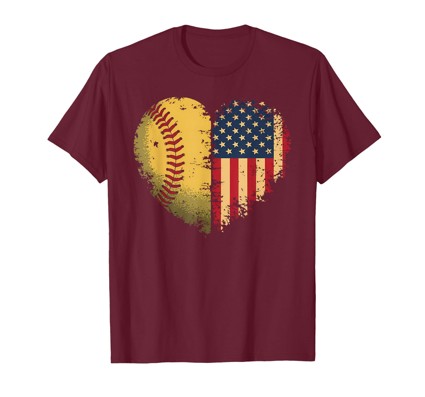 Softball Heart American Flag Patriotic Softball Lovers T-Shirt