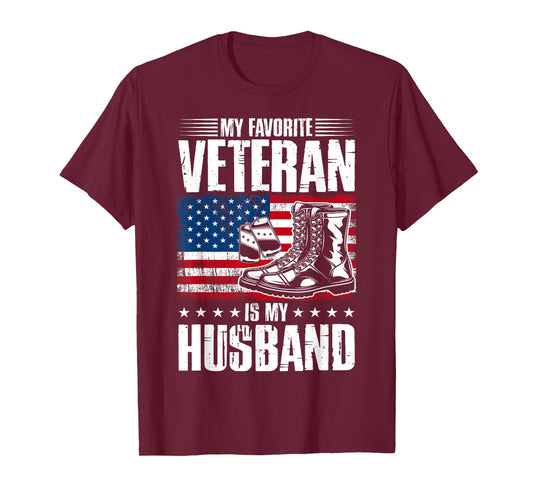 My Favorite Veteran Is My Husband American Flag T-Shirt