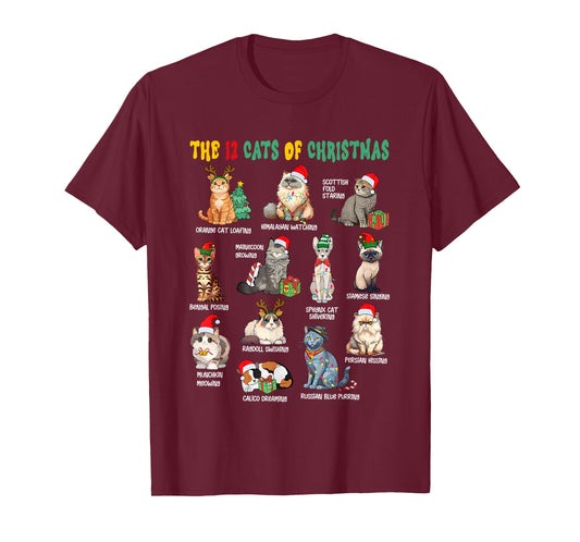 12 Cats of Christmas Funny Christmas Cat Lover Xmas Holiday T-Shirt