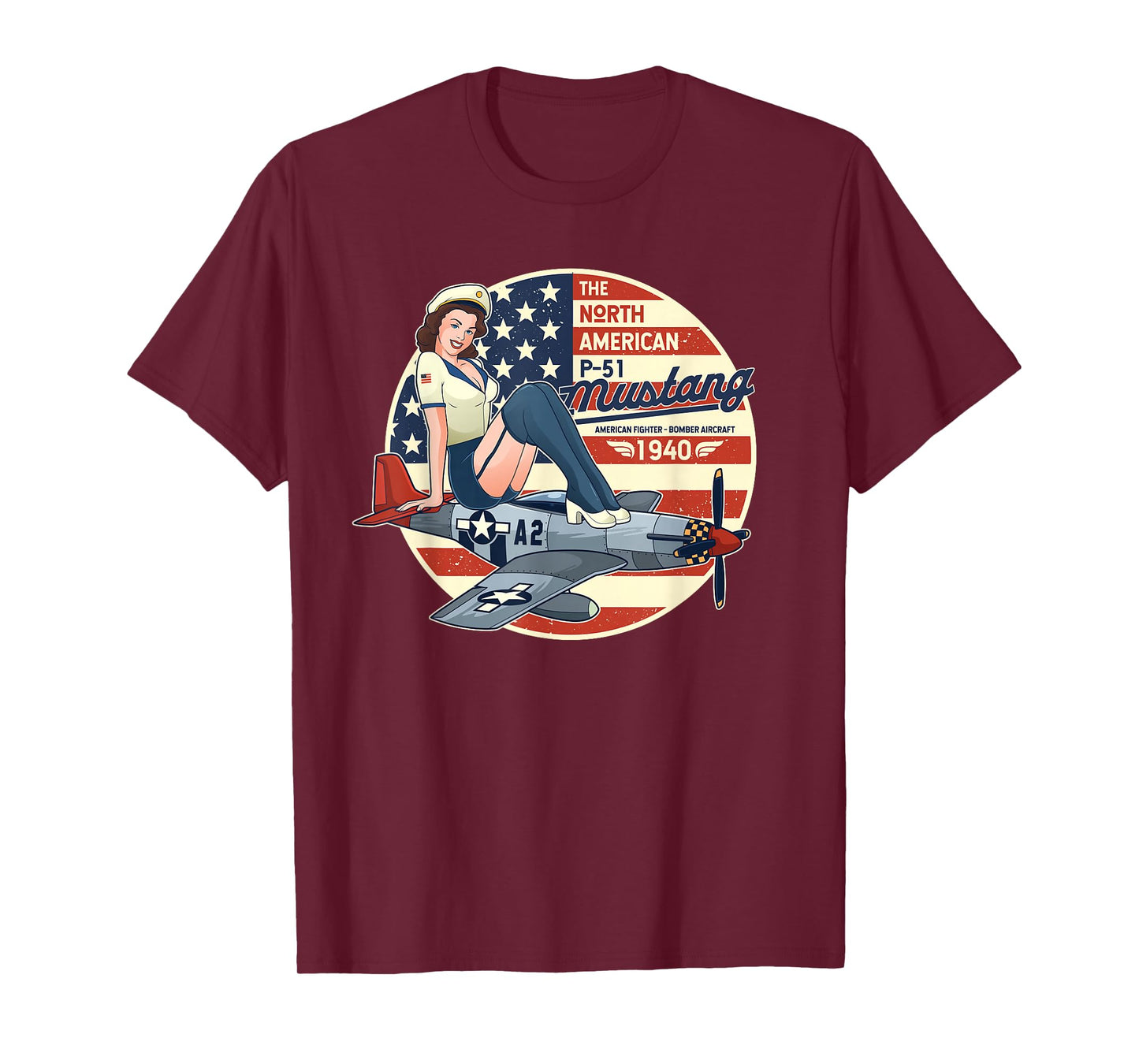 P51 Mustang T Shirt Airplane Shirts for Men WWII Shirt Pinup T-Shirt