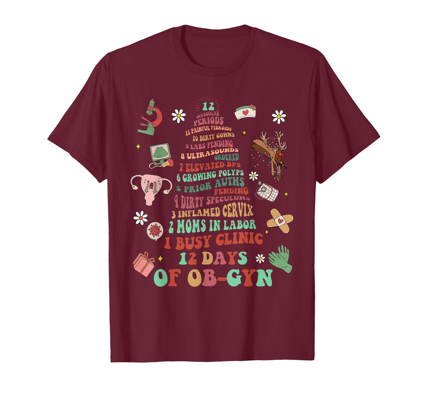 12 Days of OB-GYN Christmas Tree Labor & Delivery Nurse Xmas T-Shirt