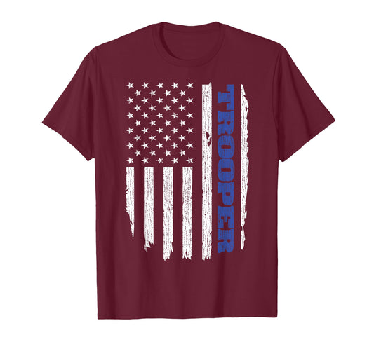 State Trooper Police Thin Blue Line USA Flag T-Shirt