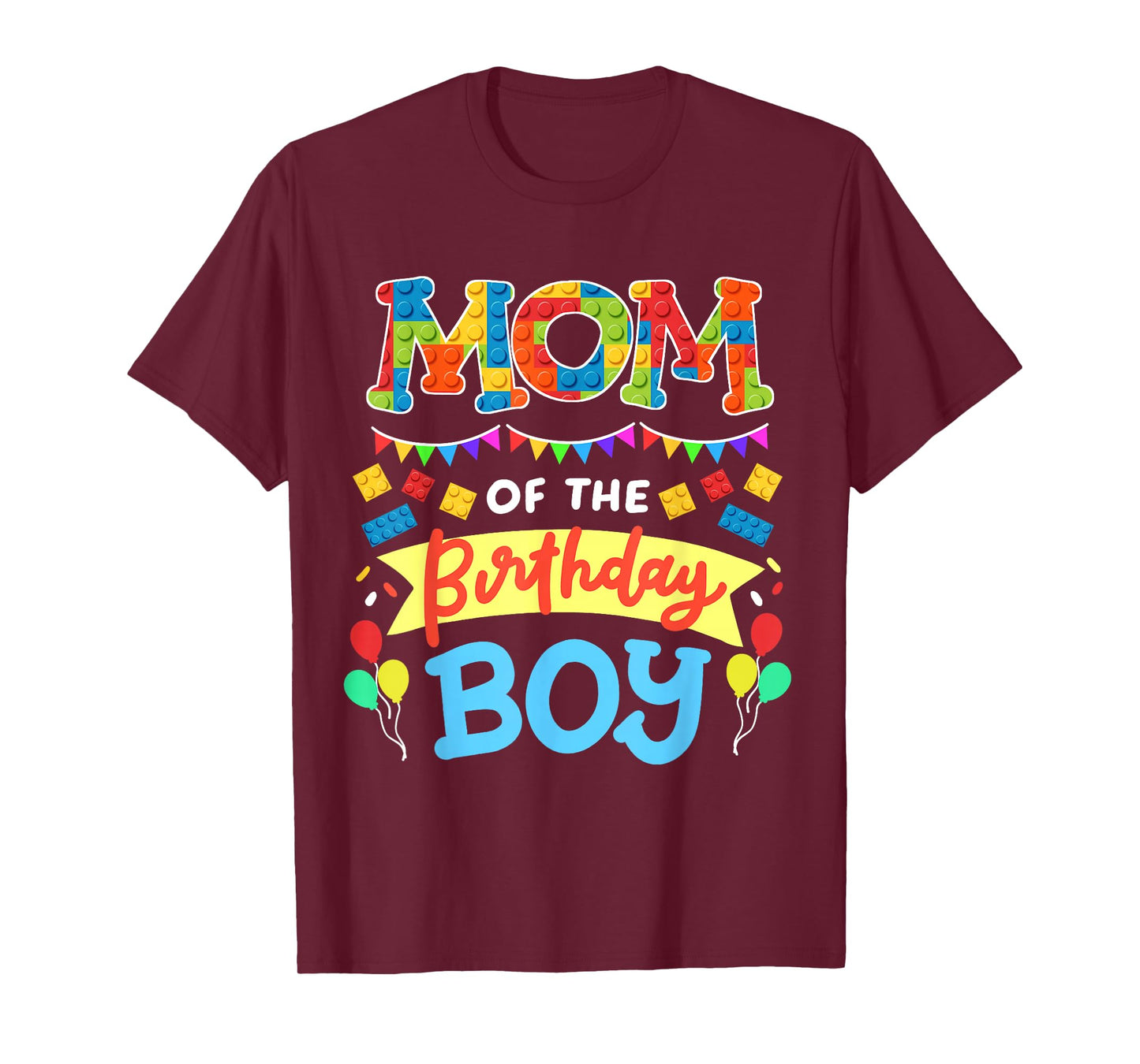 Mom of The Birthday Boy Building Blocks Bricks Family Women T-Shirt