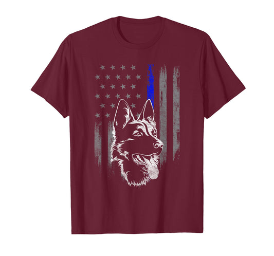 American Flag Thin Blue Line Flag German Shepherd Police T-Shirt