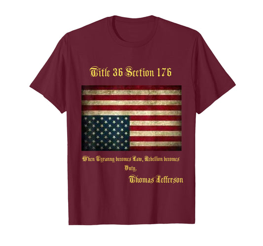 American Flag Distress Upside Down Thomas Jefferson Patriot T-Shirt Small