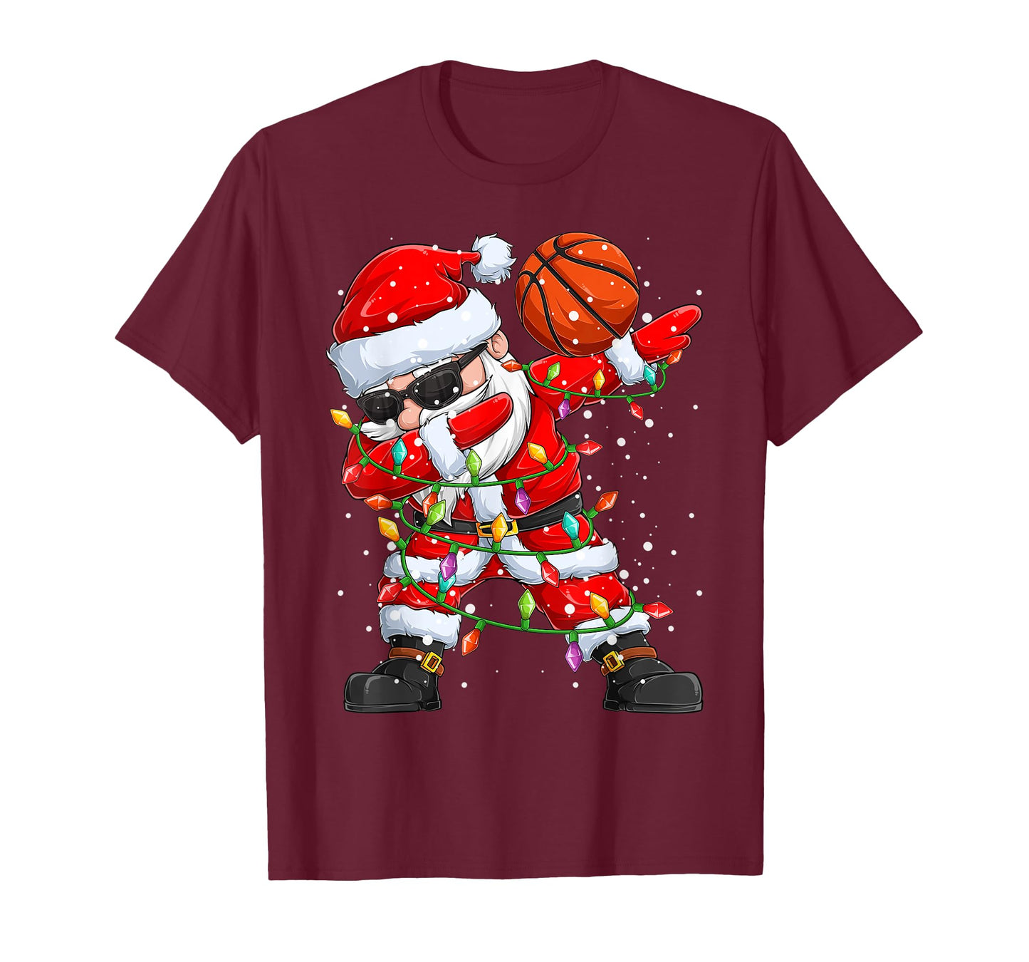 Dabbing Santa Basketball Christmas Tree Lights Kids Dab Xmas T-Shirt