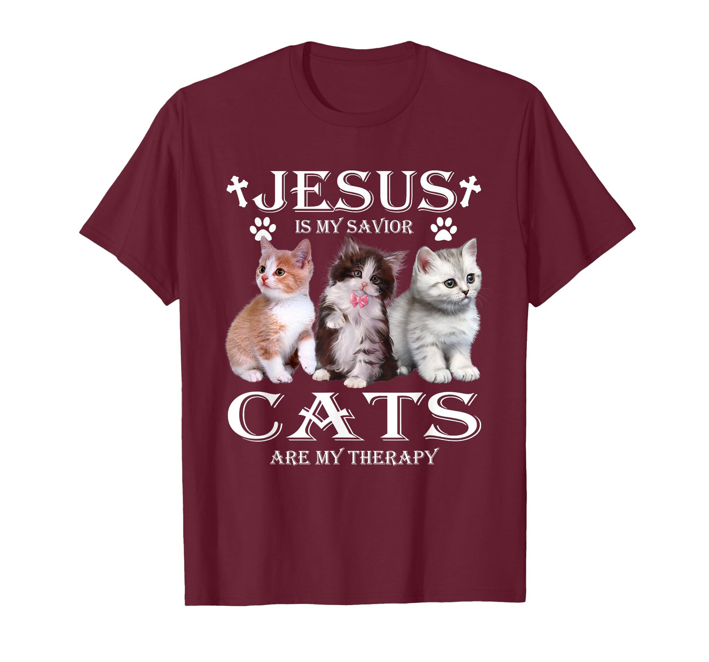 Jesus is My Savior Cats Are My Therapy Christians Cat Lover T-Shirt