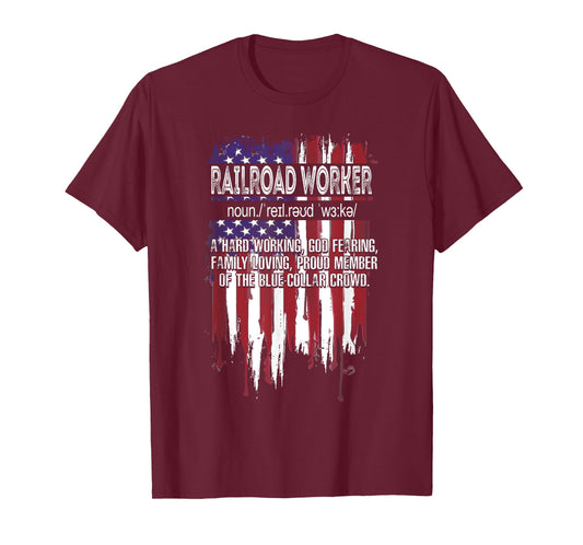 American Flag Railroad Worker Definition Funny Father's Day Men T-Shirt