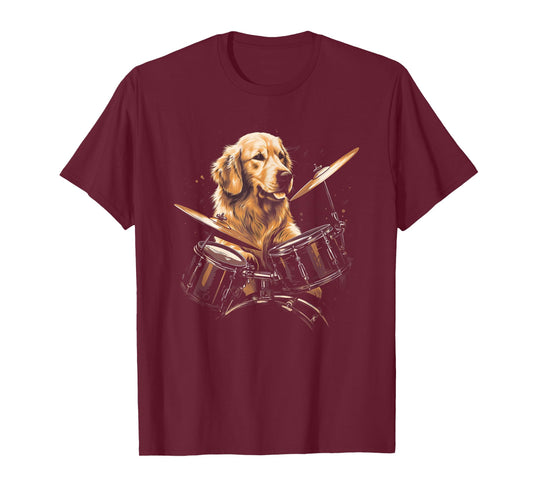 Funny Golden Retriever Dog Playing Drums T-Shirt for Men Women