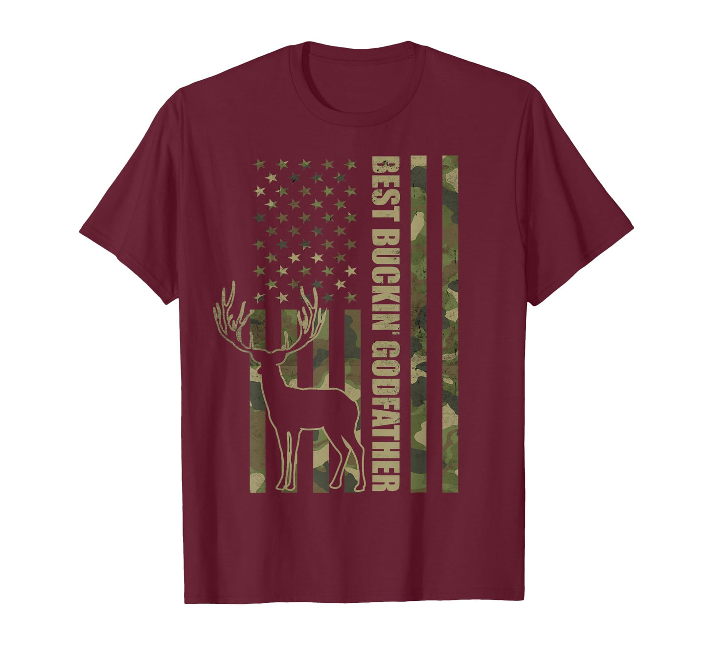 Best Buckin' Godfather Funny Deer Hunter Camo American Flag T-Shirt