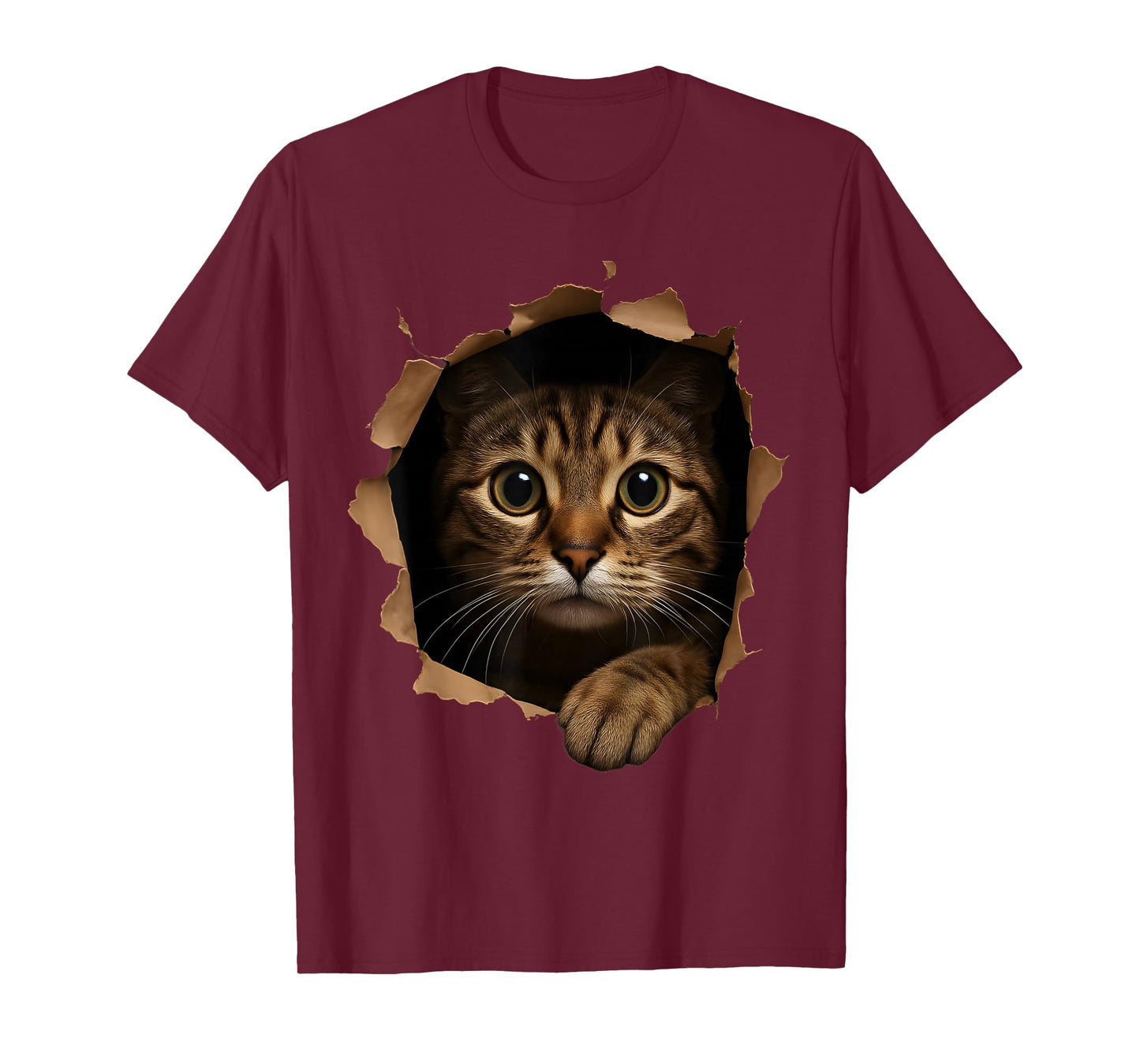 Cute kitten looks from torn fabric Funny Cat Lovers T-Shirt