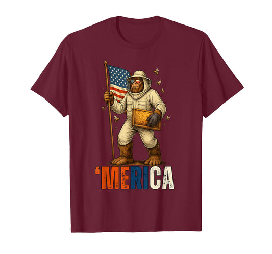 Labor Day Beekeeper Bigfoot Honey Worker American Flag USA T-Shirt