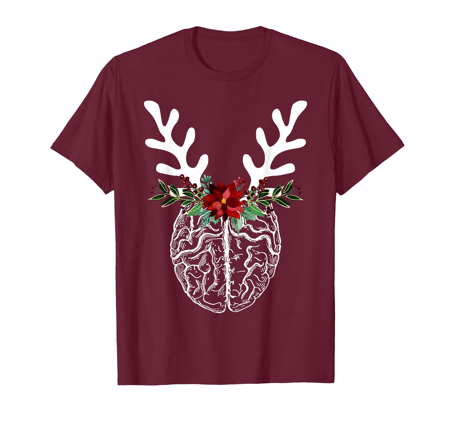Anatomy Brain Floral Reindeer Christmas Neurology Nurse T-Shirt