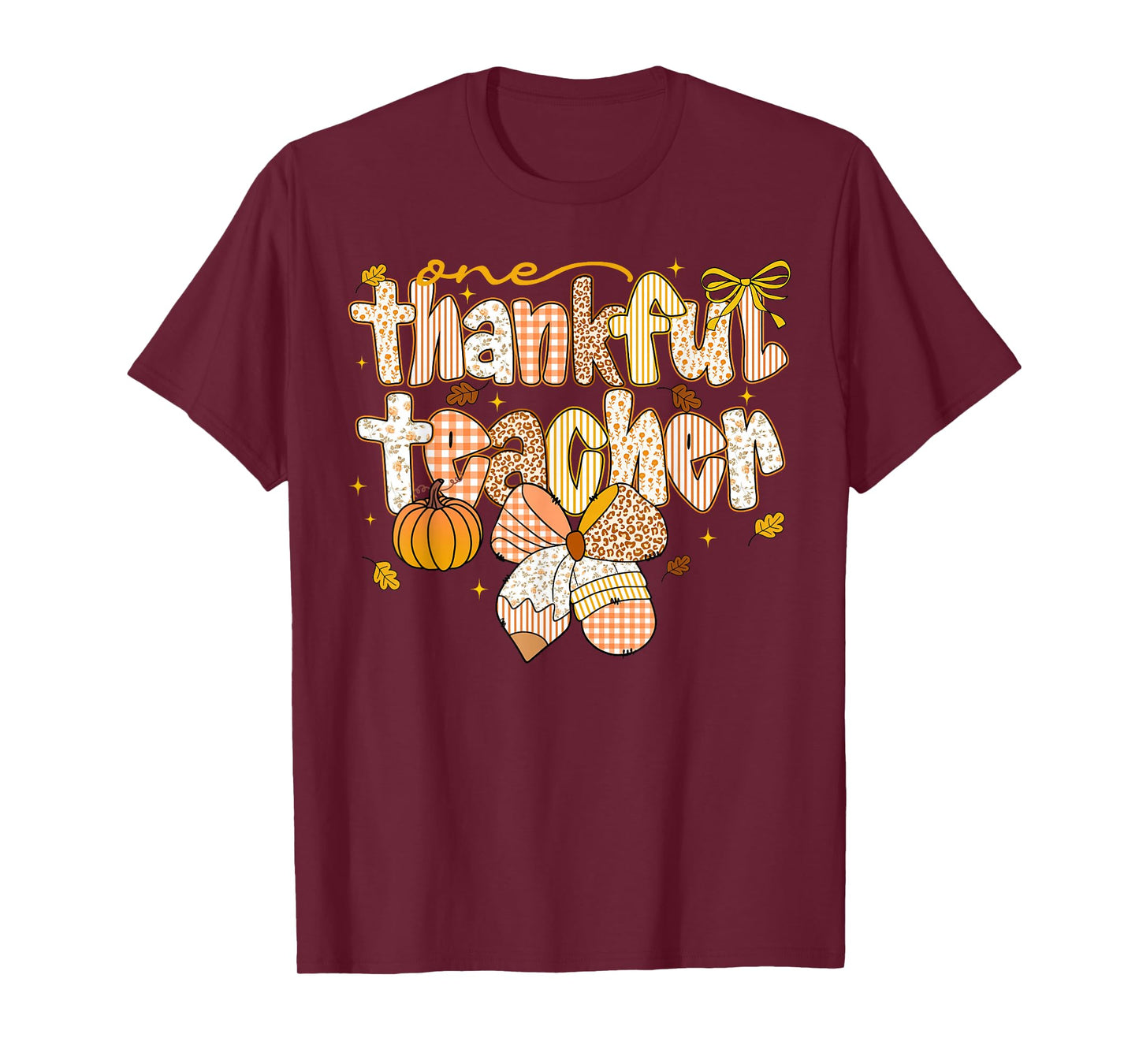 One Thankful Teacher Coquette Bow Pumpkin Thanksgiving Funny T-Shirt