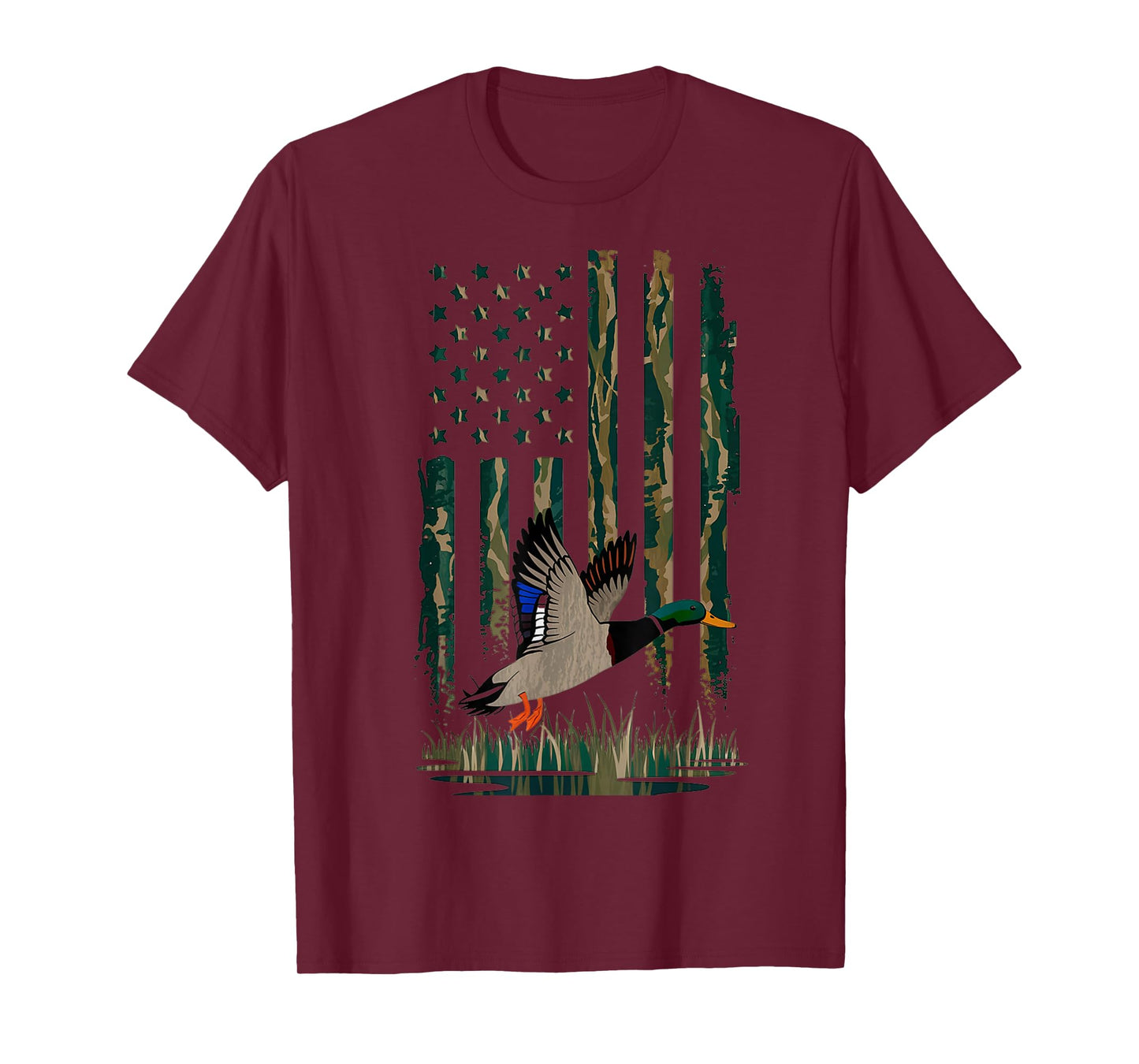 Duck Hunting Shirt Men Boys Kids Waterfowl Hunters Camo Flag T-Shirt
