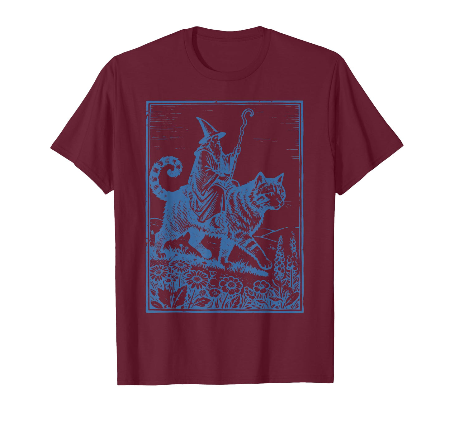 Vintage Wizard Cat Rider Funny Wizard Riding Giant Cat T-Shirt