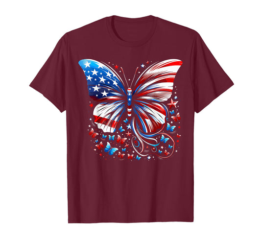 Butterfly USA Flag Cute 4th Of July Funny American Butterfly T-Shirt