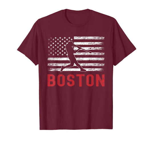 Boston Massachusetts American Flag Baseball Weathered T-Shirt