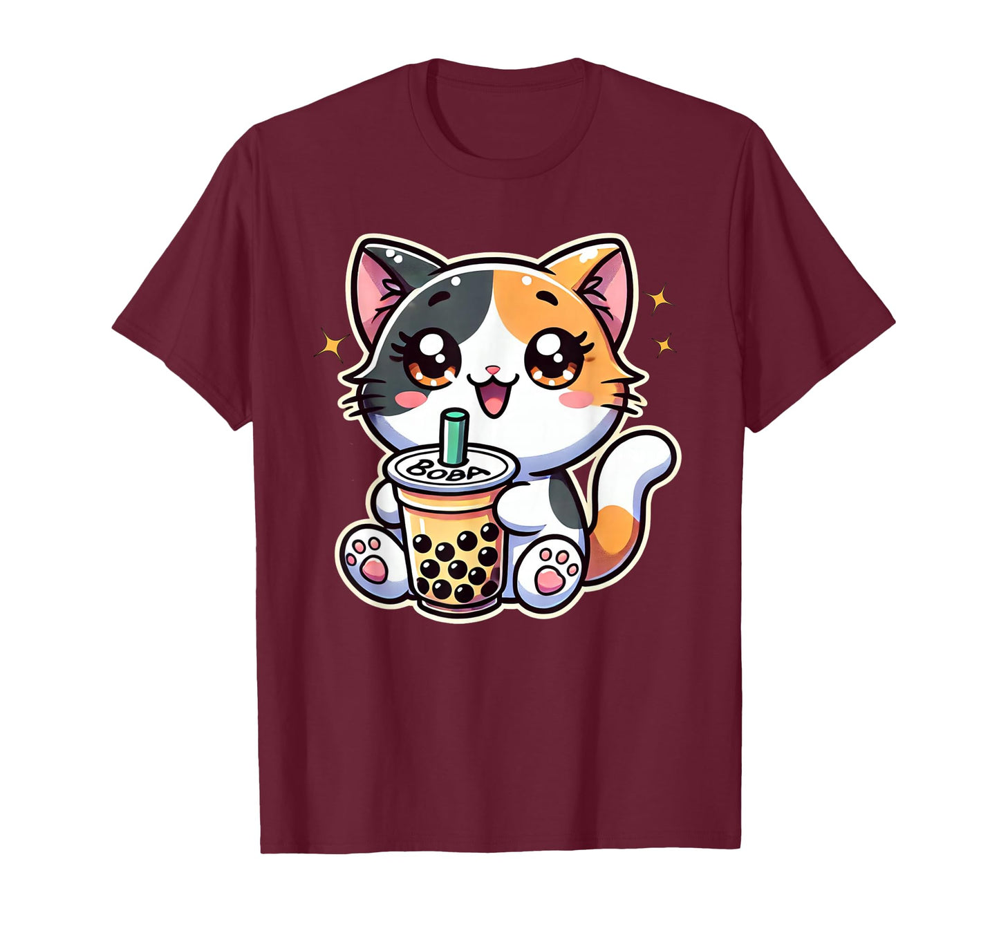 Calico Cat Enjoying Boba Tea Cute cat drinking bubble tea T-Shirt