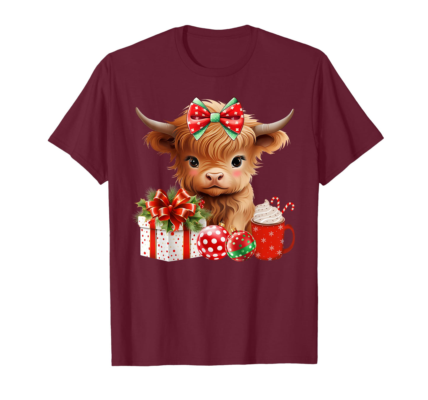 Cute Baby Highland Cow Merry Christmas Farmer Cow Xmas T-Shirt