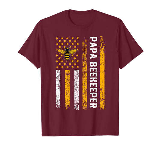 Papa Beekeeper - American Flag Bees Honey Apiarist Lover Dad T-Shirt