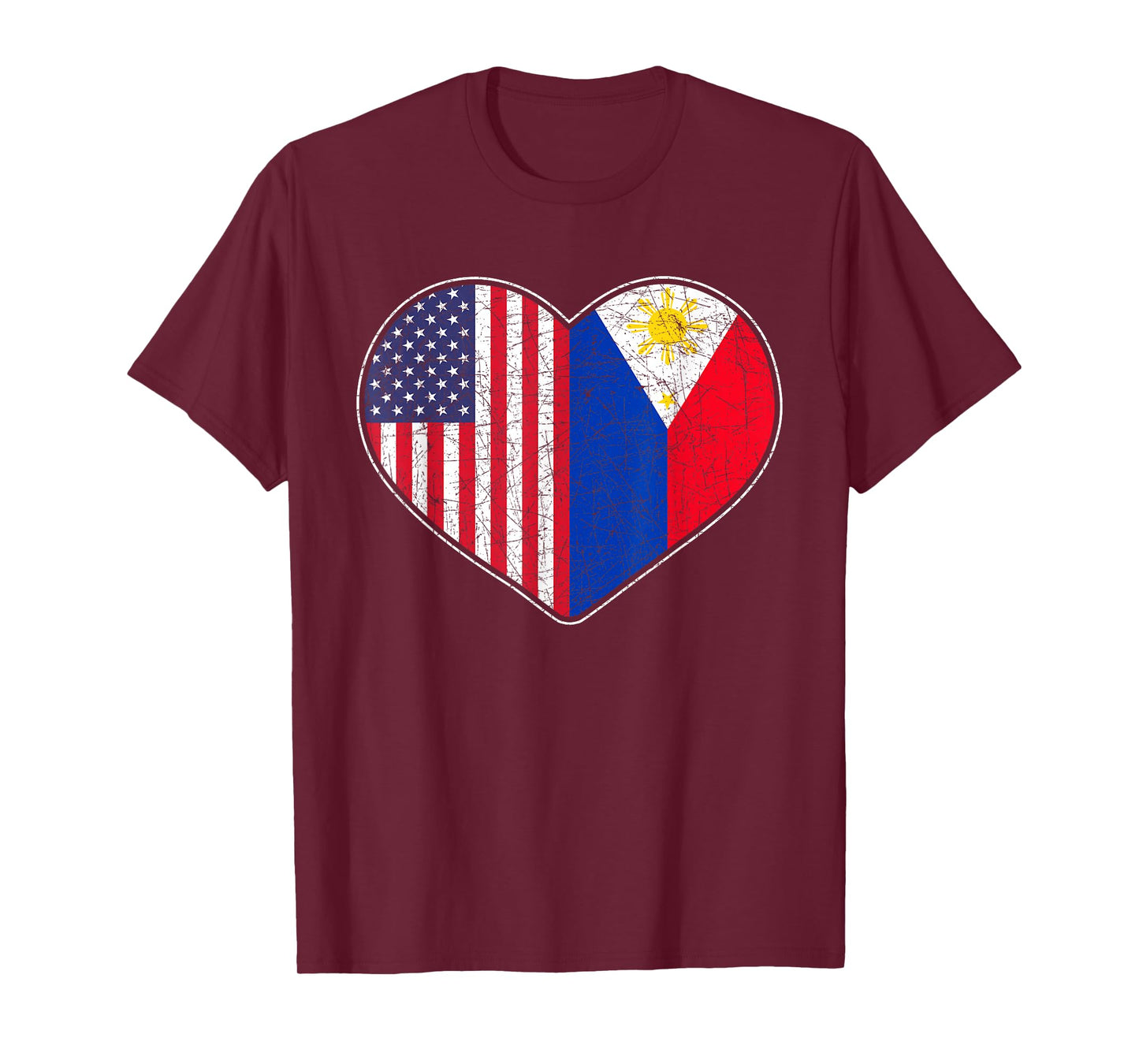 USA Flag Heart Filipino Heritage Pinoy Love Philippines T-Shirt