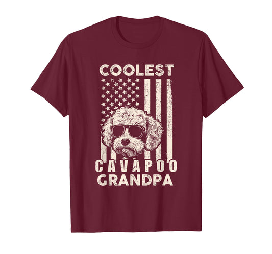 Coolest Cavapoo Grandpa Vintage American Flag Funny Dog Xmas T-Shirt