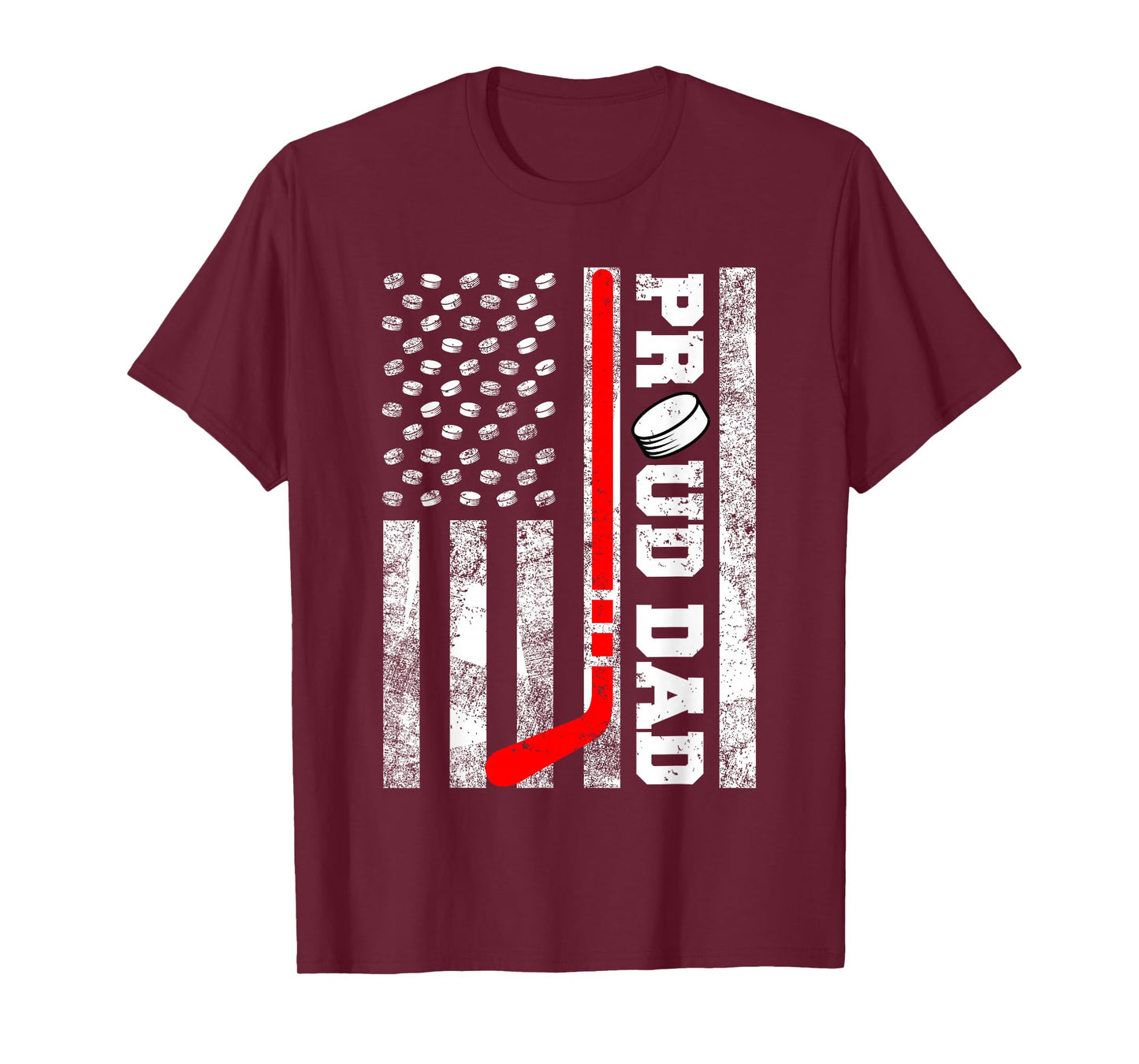 Proud Dad American Distressed Flag Funny Hockey Dad T-Shirt