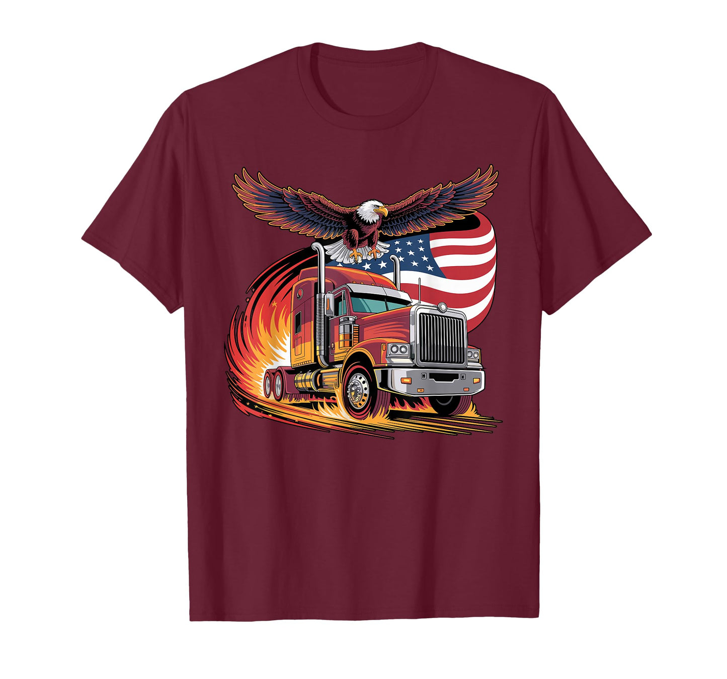 Trucker Patriotic American Flag Semi Truck Driver Eagle T-Shirt