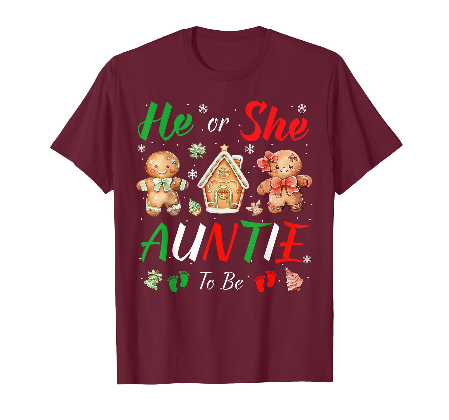 Christmas Gingerbread Gender Reveal He or She Auntie to Be T-Shirt