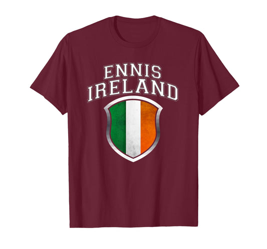 Ennis Ireland T Shirt with Grunge Irish Flag Crest T-Shirt