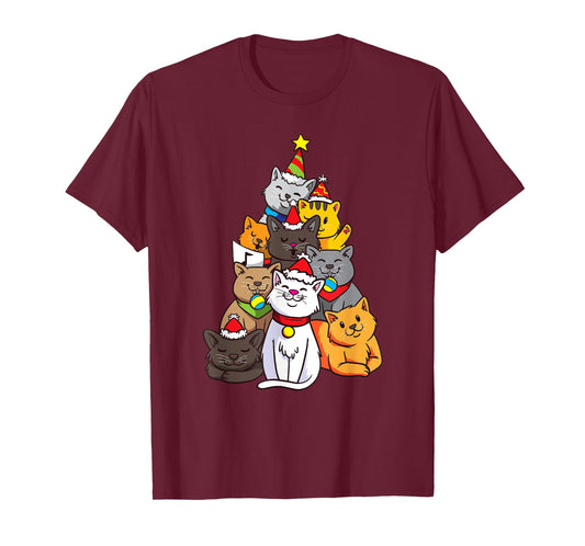 Cute Cat Tree Cats Kitten Christmas Christmas Tree T-Shirt