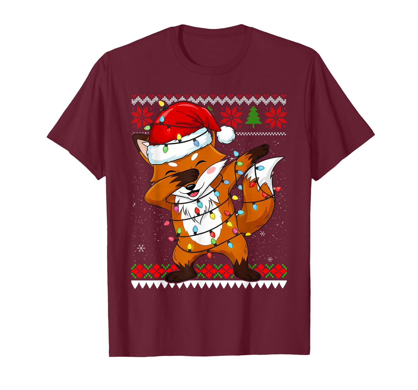 Dabbing Fox Fairy Light Ugly Christmas Sweater Girl Boy T-Shirt
