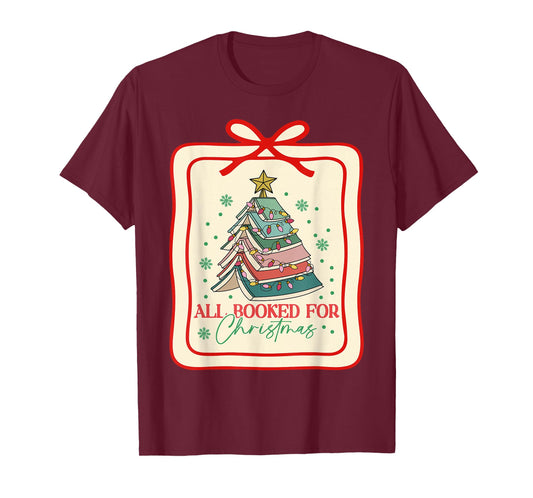 All Booked for Christmas Coquette Bow Tree Lights Christmas T-Shirt