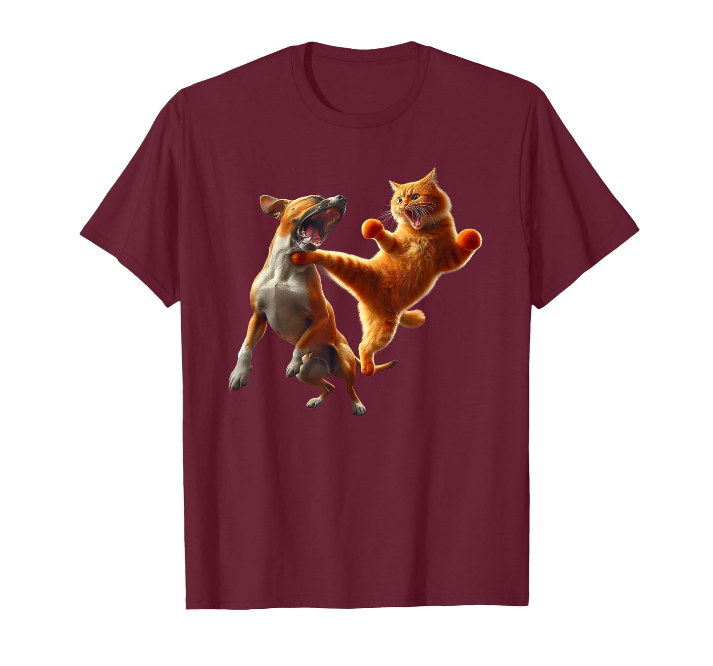Dog Vs Cat Kick Boxing Fighting Funny Cat Joke Pun Graphic T-Shirt