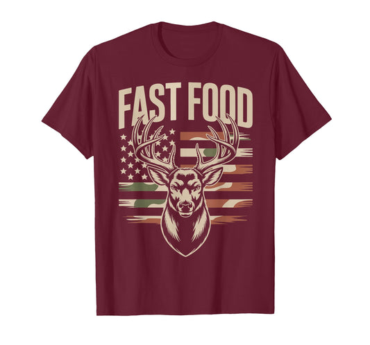 Camo Deer Hunting American Flag Fast Food Dad Hunter Gift T-Shirt