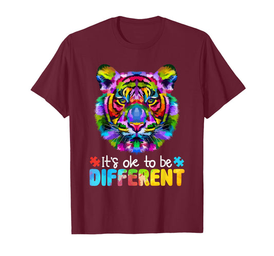 Autism Awareness Day It's OK to be different Colorful Tiger T-Shirt