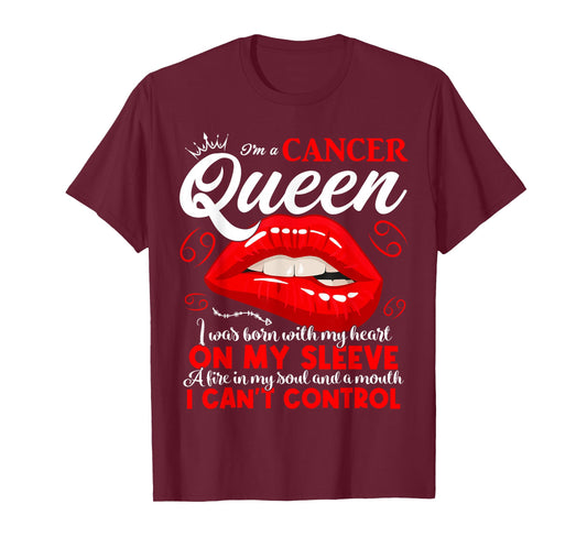 Cancer Zodiac Sign Cancer Queen June July Birthday Red Lip T-Shirt