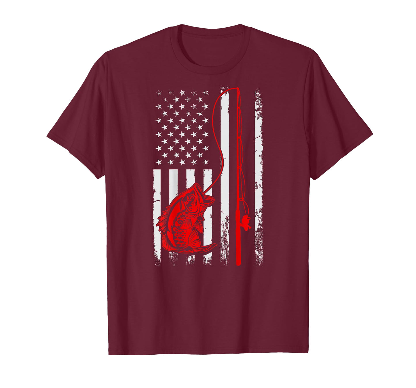 American Flag Fishing Rod Bass Fishing Vintage Fisherman T-Shirt