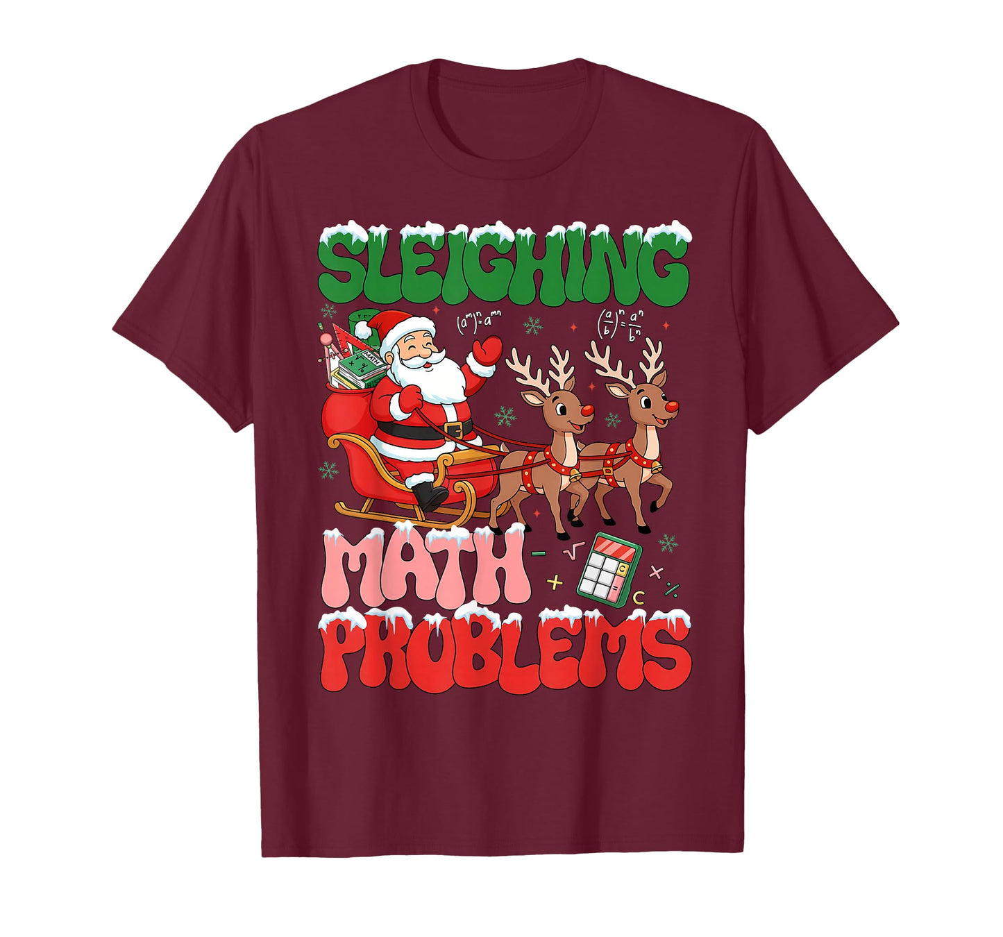 Retro Sleighing Math Problems Santa Math Teacher Christmas T-Shirt
