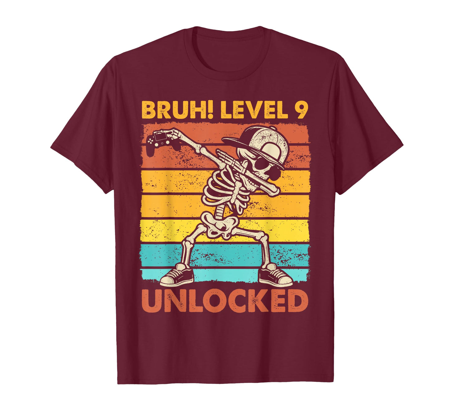 Bruh Level 9 Unlocked Skeleton Gamer 9th Birthday Boy Kids T-Shirt