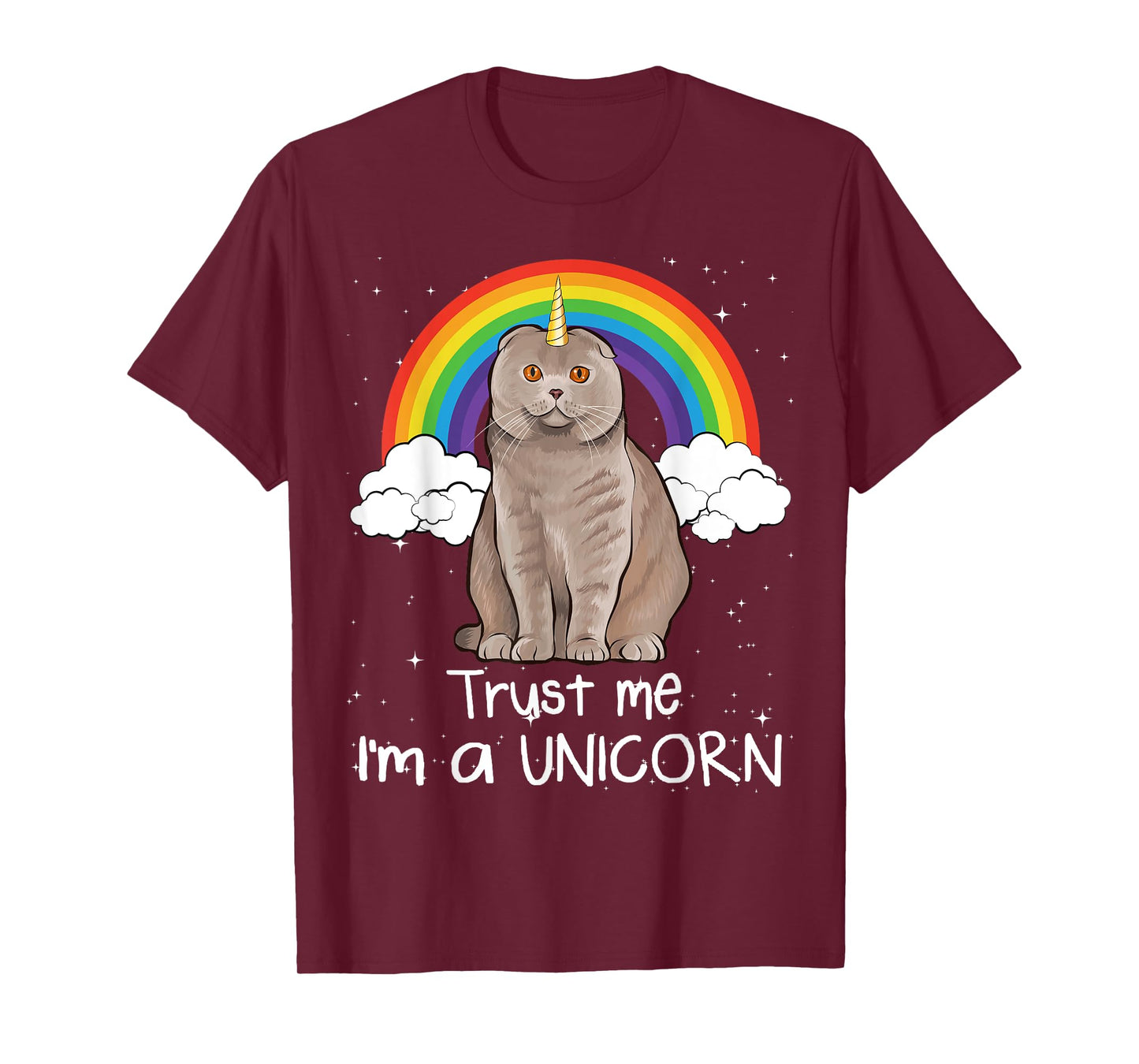 Rainbow Scottish Fold Trust Me I'm A Unicorn Cat Men Women T-Shirt
