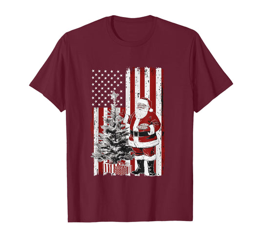 Patriotic Santa Claus Christmas USA Flag Design T-Shirt for Women Men
