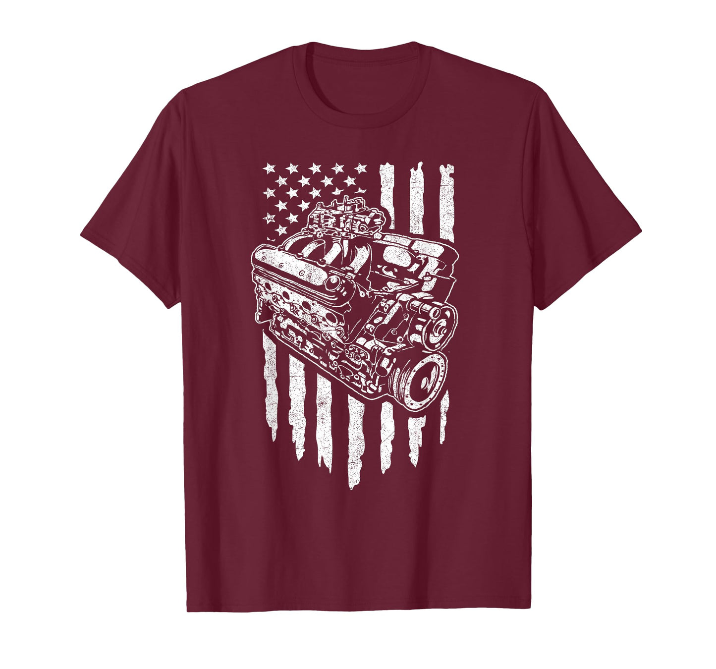 American Flag Muscle Car Motor Hot Rod Engine Racing T-Shirt