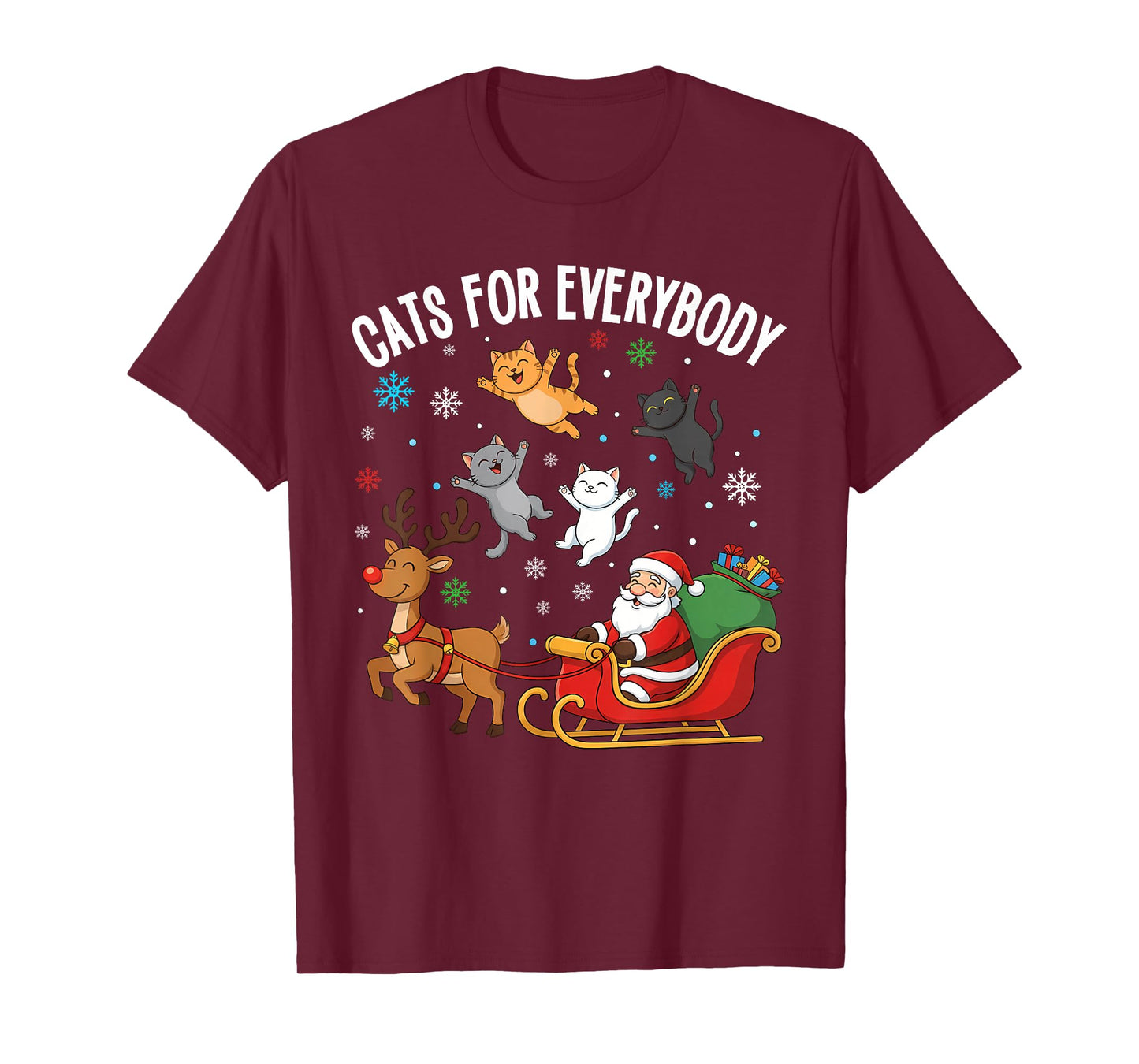 Cats for Everybody Christmas Cats Funny Santa Sleigh Xmas T-Shirt