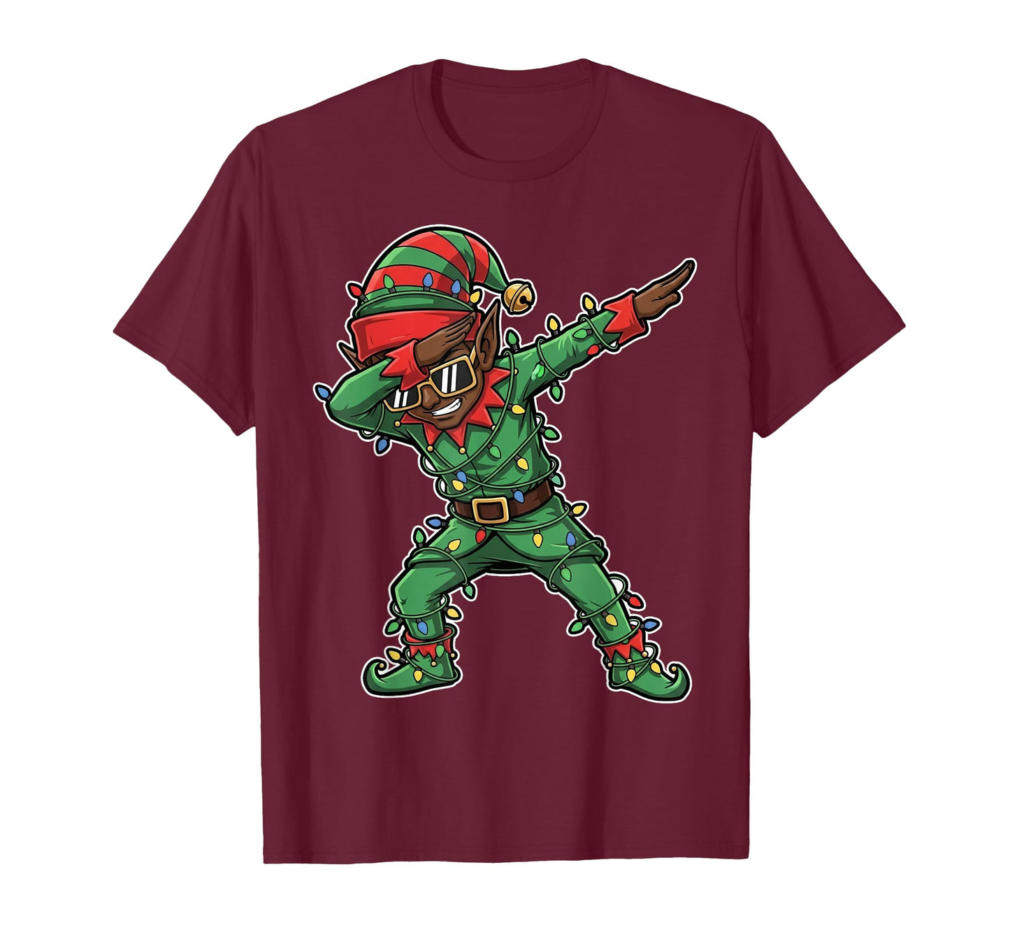 Dabbing African American Elf Christmas Lights T-Shirt