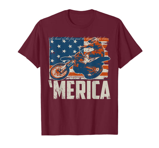 Motocross racer dirt bike 'Merica American Flag T-Shirt for Women Men