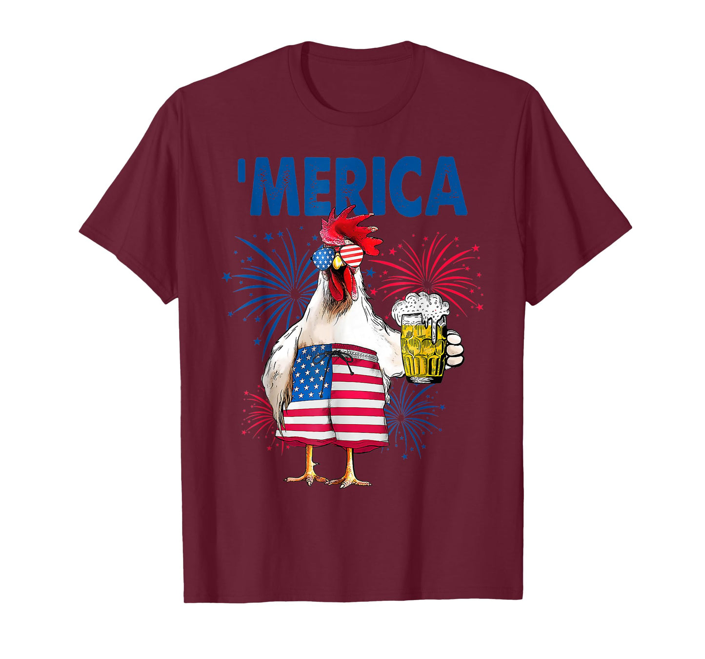 Merica American patriotic Rooster USA flag design women men T-Shirt